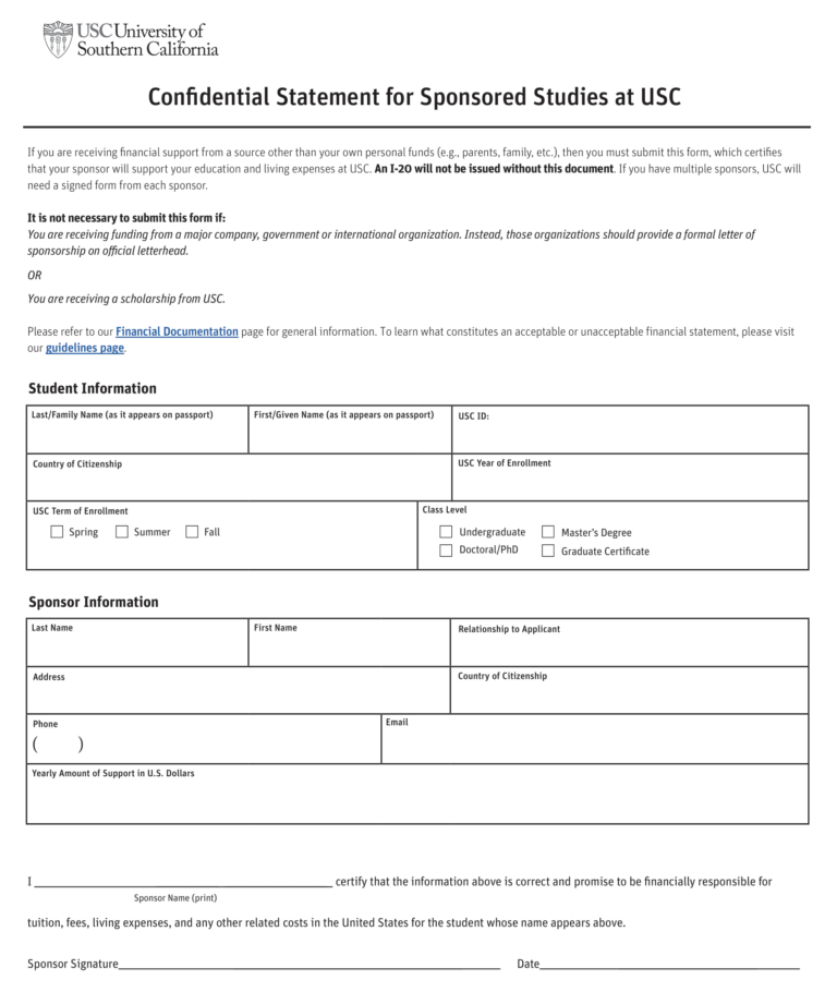 Usc Confidential Statement For Sponsored Studies 1 768x921